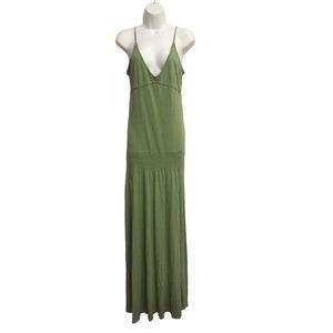 ENZA COSTA Sz M Maxi Dress Plunge Neck Smocked Blouson Waist Cotton Knit Cami